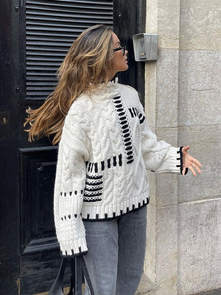 2023 Cable Knit Turtleneck Sweaters: Women's Autumn/Winter Long Sleeve Knitwear for Casual Street Style