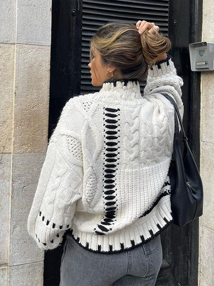 2023 Cable Knit Turtleneck Sweaters: Women's Autumn/Winter Long Sleeve Knitwear for Casual Street Style