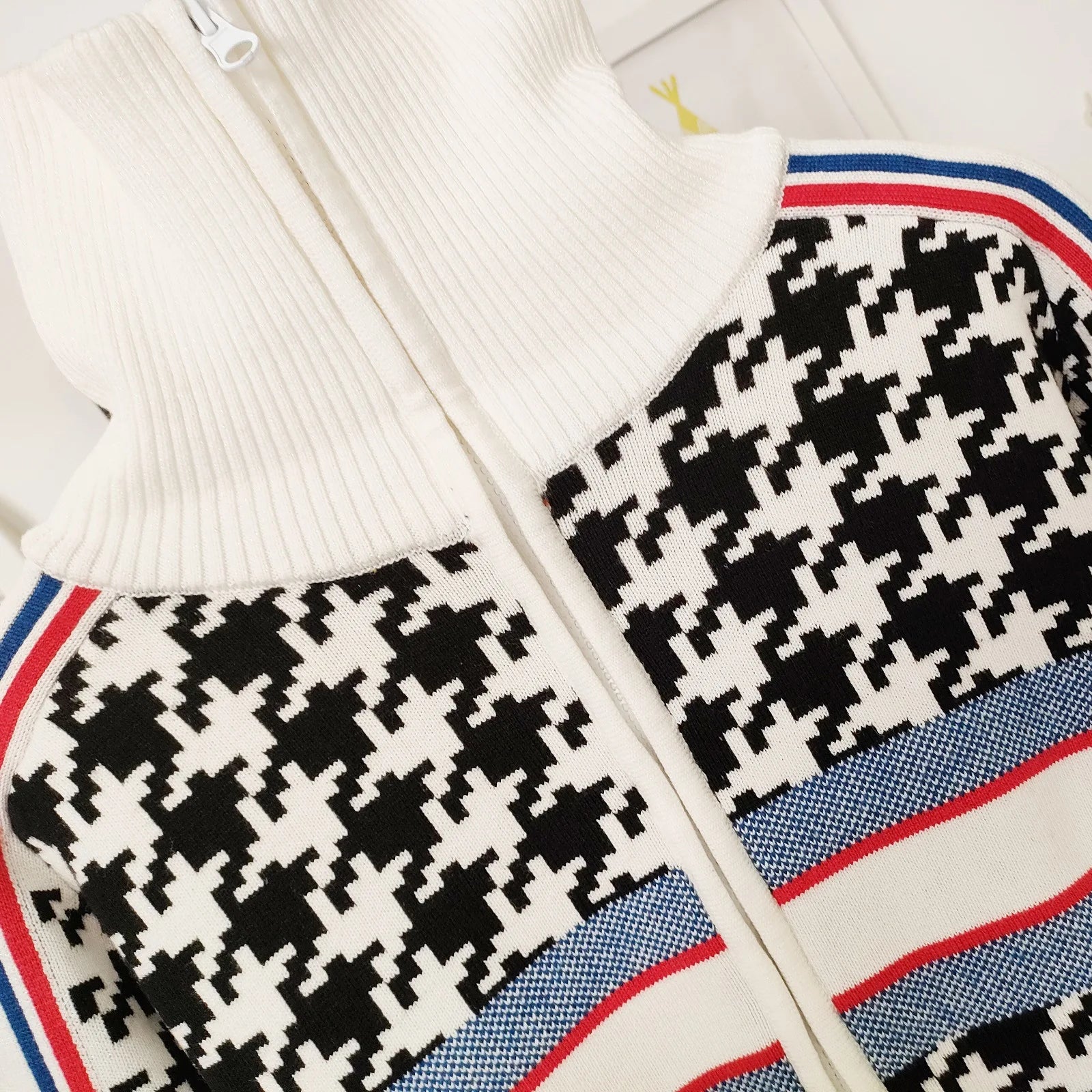 2024 houndstooth knit ski sweater cardigans