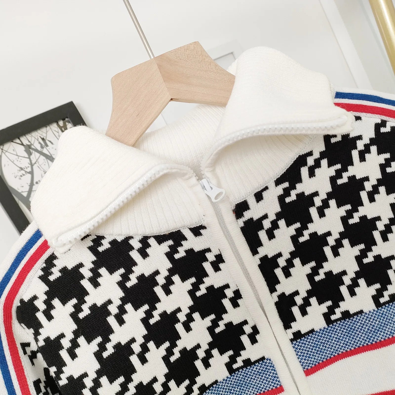 2024 houndstooth knit ski sweater cardigans