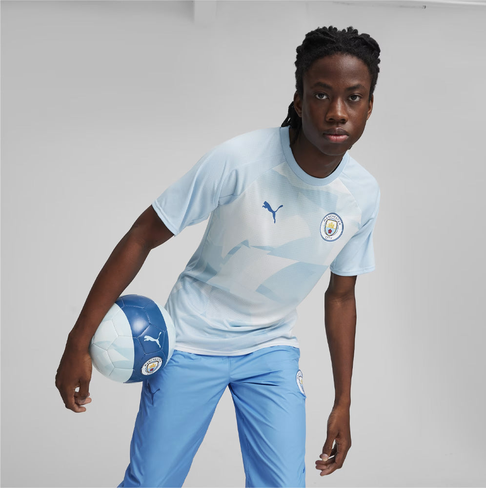 23/24 Manchester City Adult Prematch Jersey (Silver Sky/Lake Blue) - Shop Now!