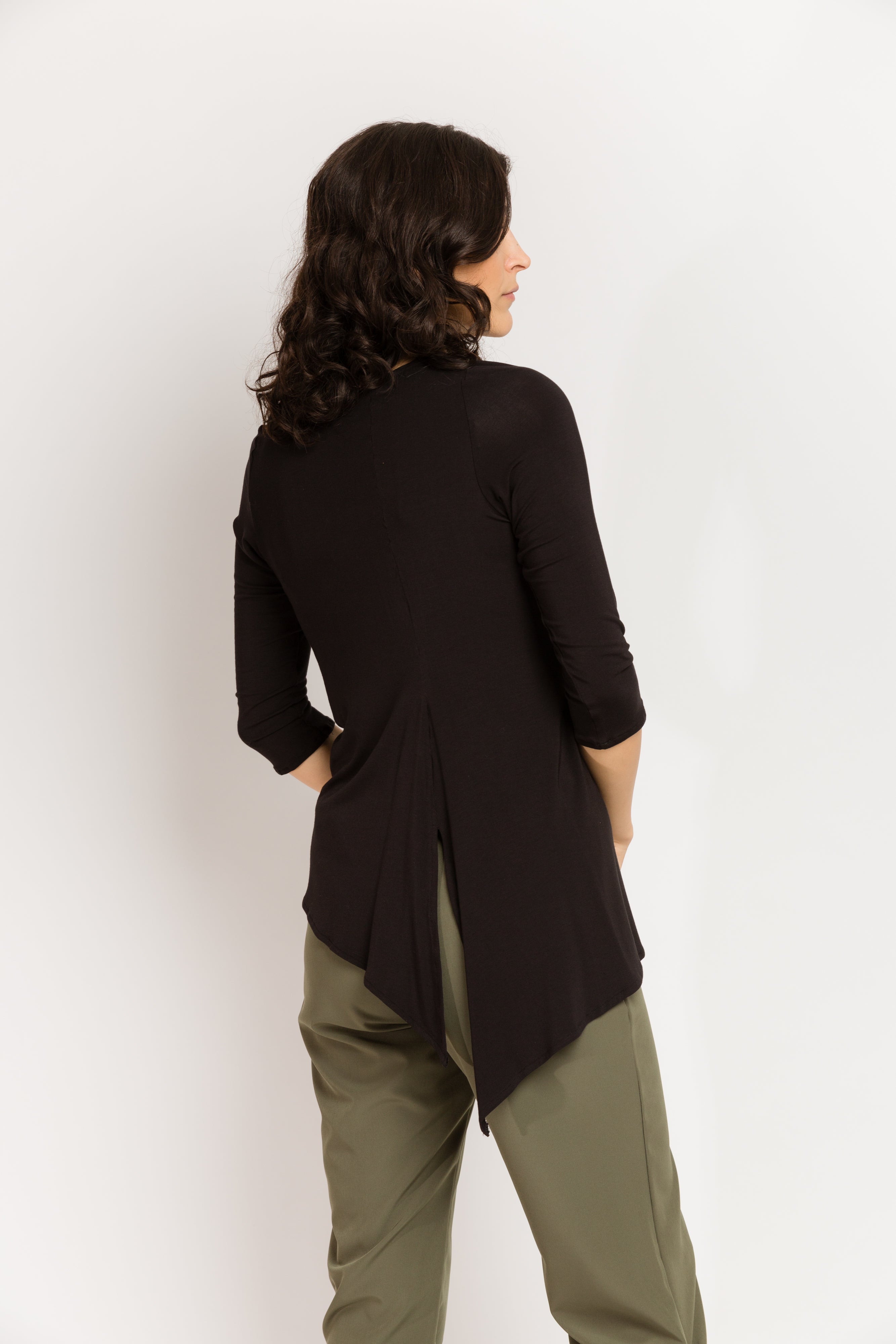 3/4 Sleeve Black Bamboo Trapezoid Tunic