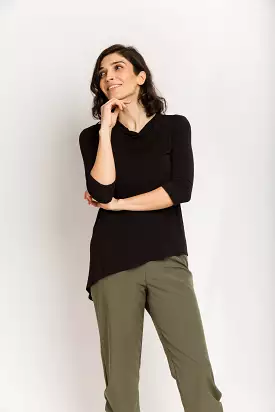 3/4 Sleeve Black Bamboo Trapezoid Tunic