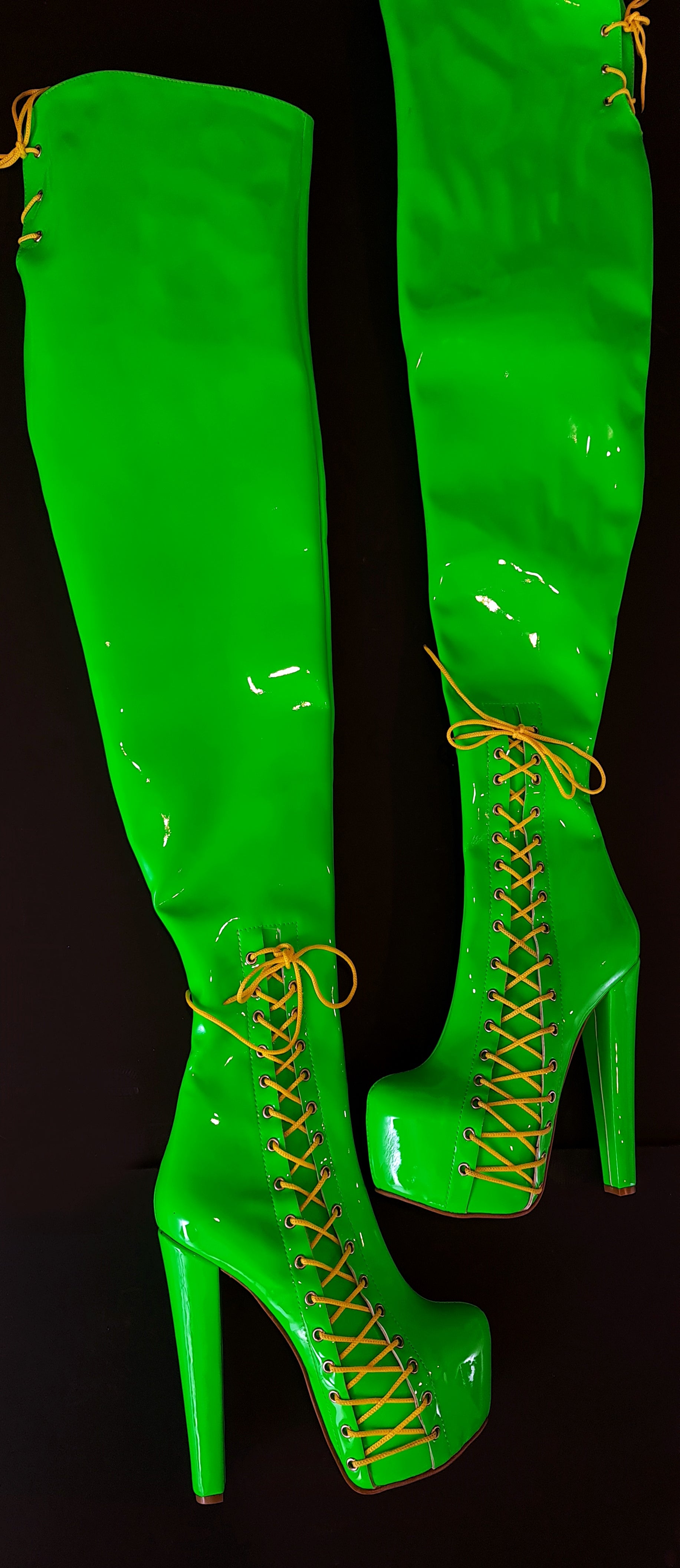 80 cm Green Neon Thigh High Corset Boots