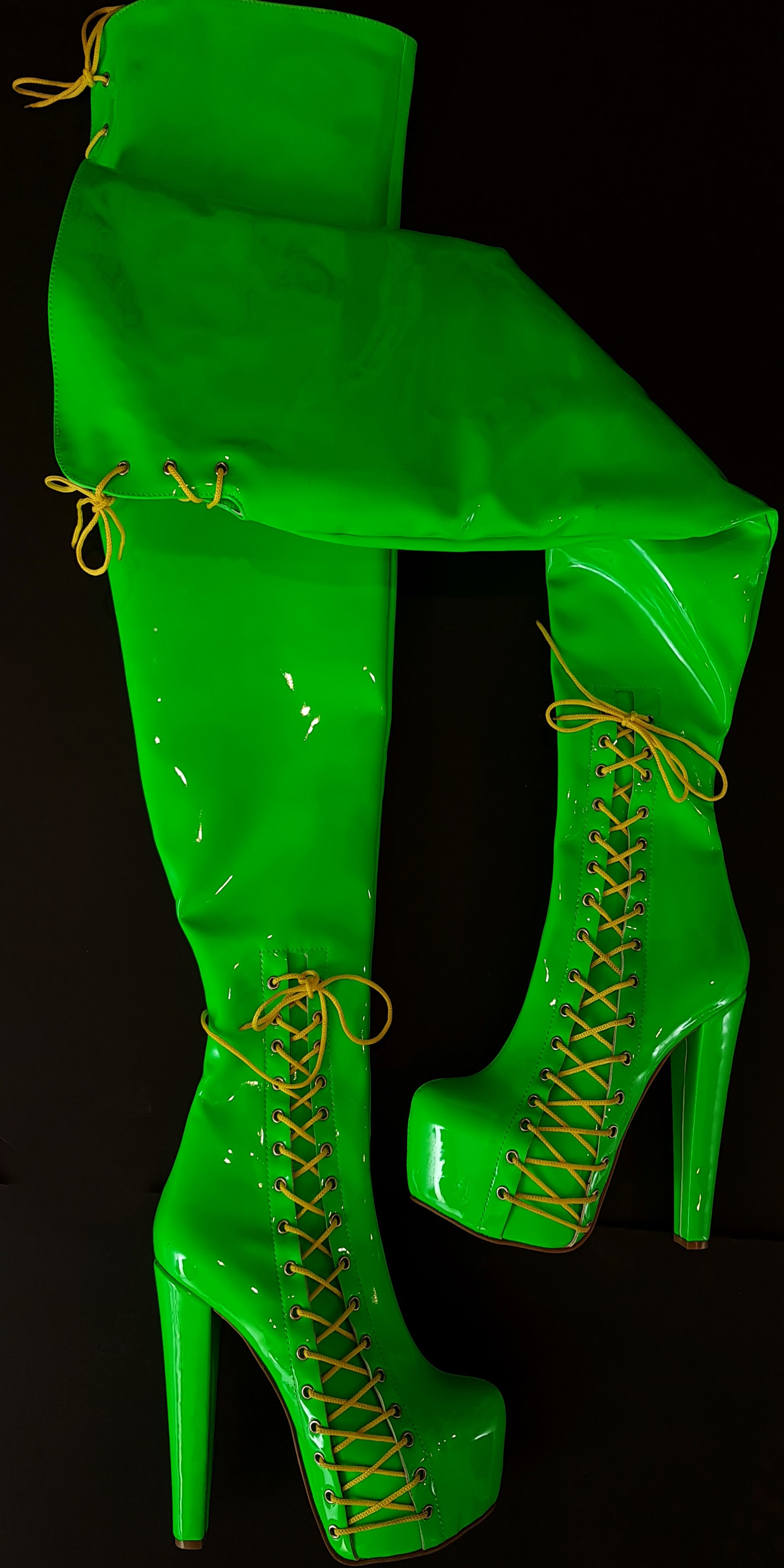 80 cm Green Neon Thigh High Corset Boots