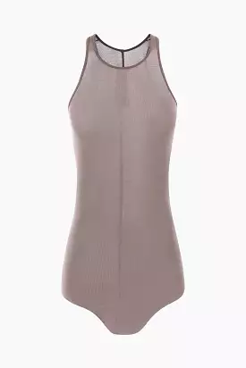 A ribbed tank top made of jersey fabric.