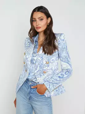 Agency - Marie Slim Fit Blazer - Ivory/Blue Paisley Decoration