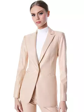 Alice + Olivia Breann Vegan Leather Fitted Blazer Almond