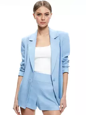 Alice + Olivia Denny Linen Notch Collar Boyfriend Blazer Chambray