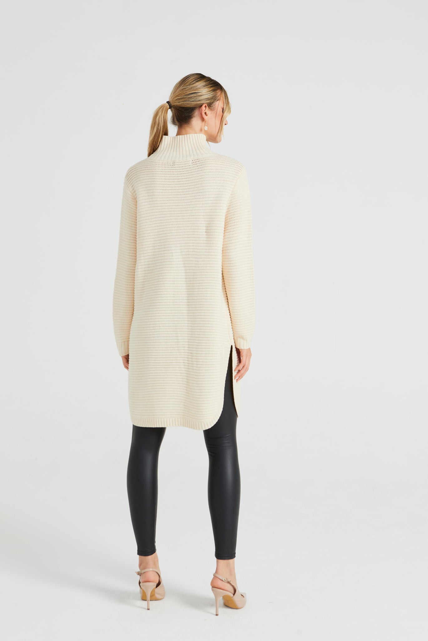 Angeleye High Neck Ribbed Knit Tunic with Side Slits