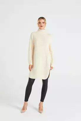 Angeleye High Neck Ribbed Knit Tunic with Side Slits