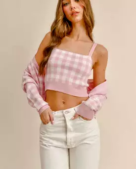 Barbie Pink Plaid Crop Cardigan Set