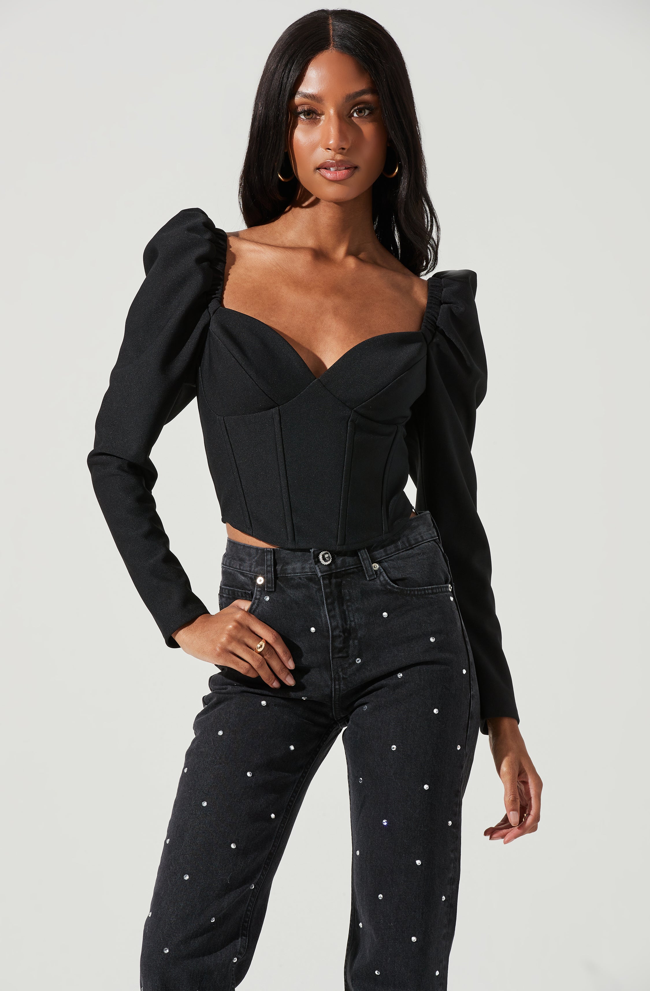 Betty Puff Sleeve Sweetheart Neck Top - Top with Puff Sleeves and Sweetheart Neck