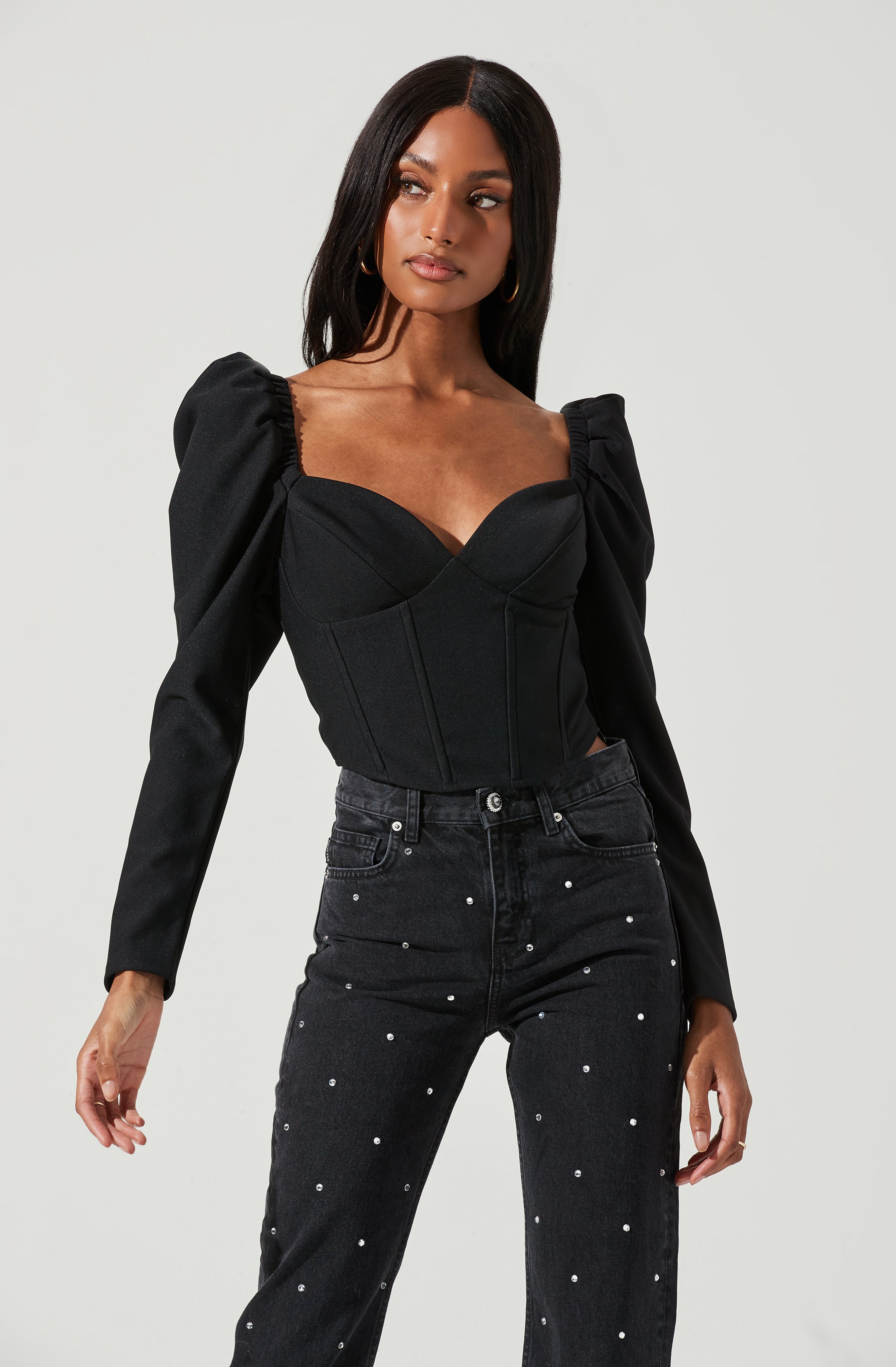 Betty Puff Sleeve Sweetheart Neck Top - Top with Puff Sleeves and Sweetheart Neck