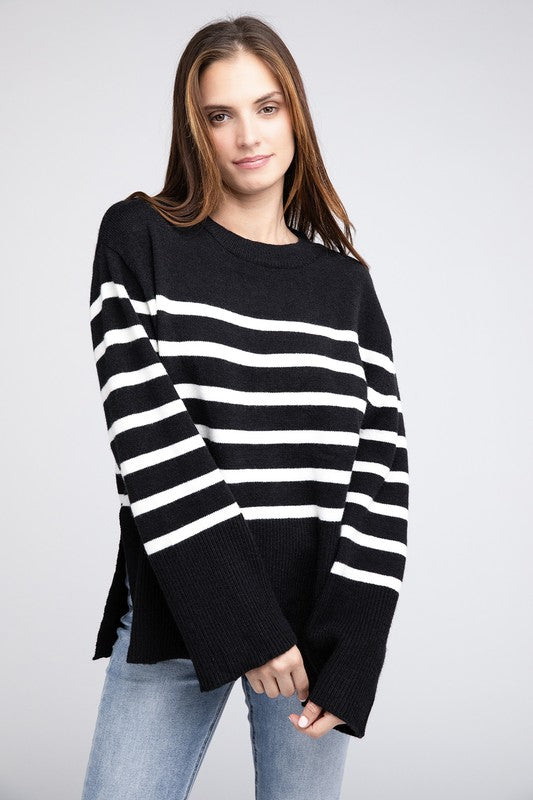 Bibi sweatshirt with ribbed hem and striped pattern