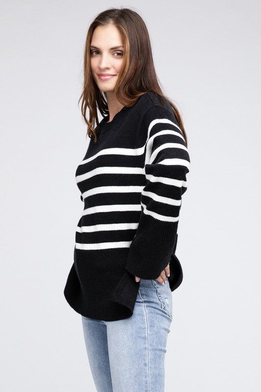 Bibi sweatshirt with ribbed hem and striped pattern