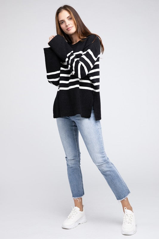 Bibi sweatshirt with ribbed hem and striped pattern