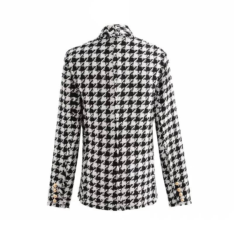 Black and white houndstooth blazer coat gold buttons