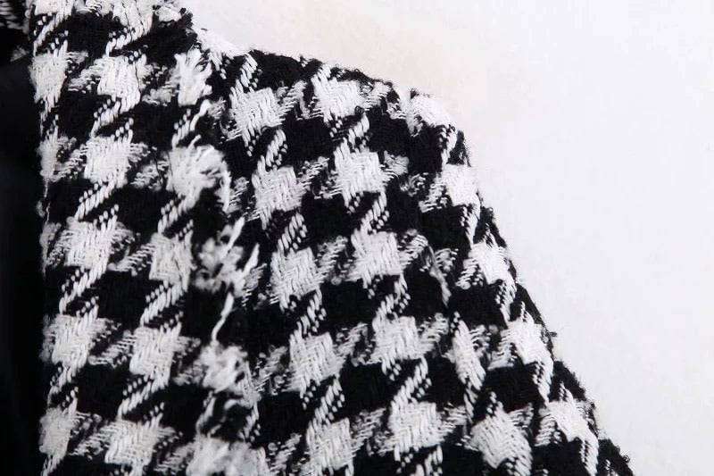 Black and white houndstooth blazer coat gold buttons