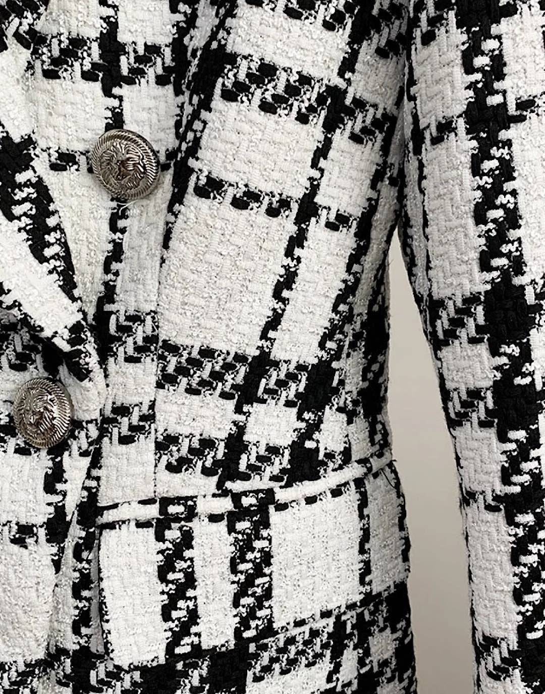 Black and White Tweed Silver Button Blazer - Shop now!