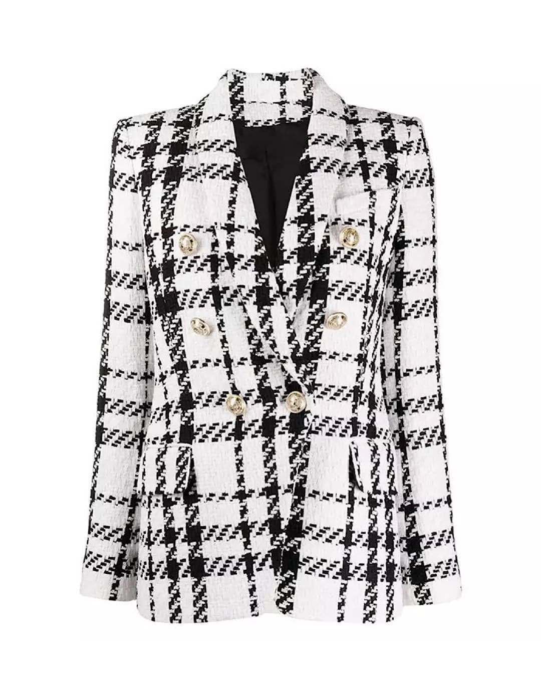 Black and White Tweed Silver Button Blazer - Shop now!