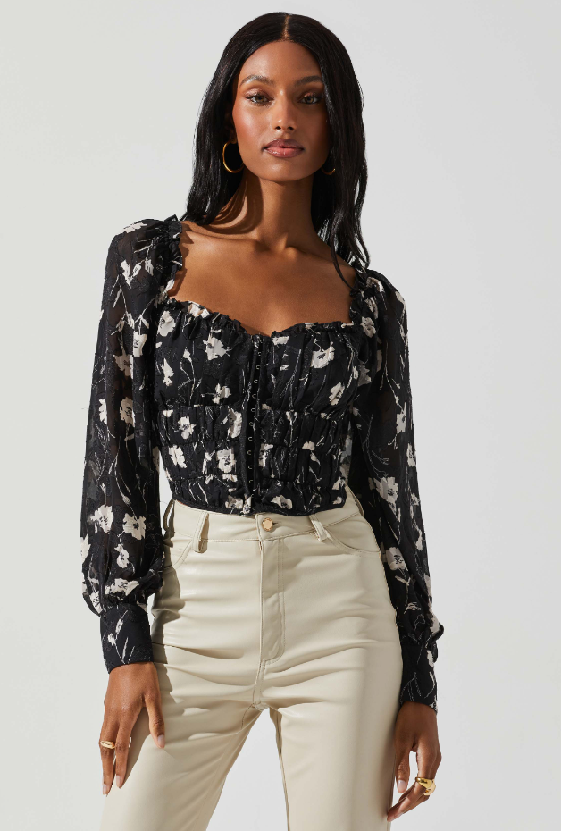 Black Floral Amber Top