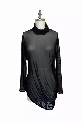 Black Mesh Turtleneck Long Sleeve Curve Top