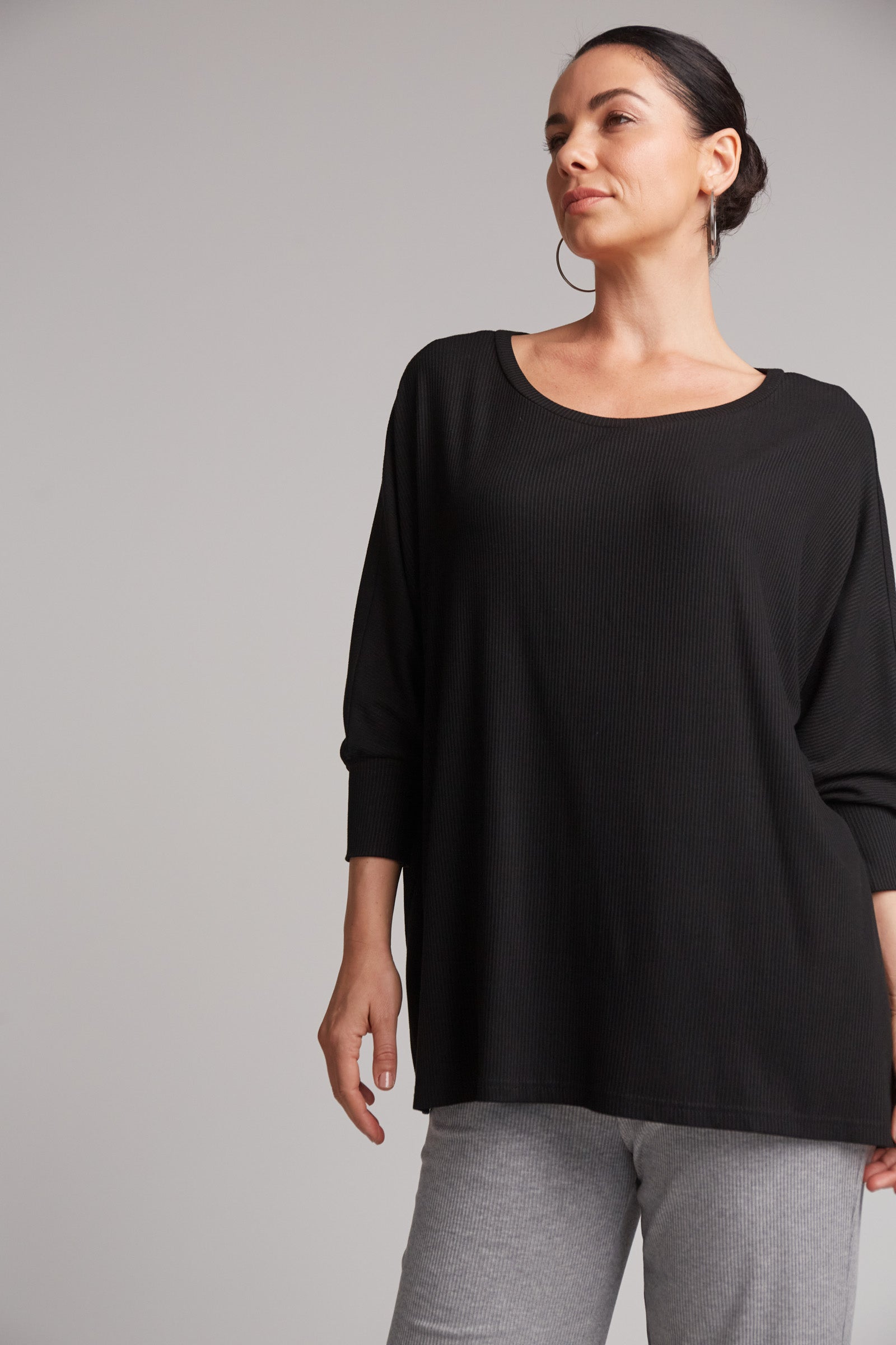 Black Ribbed Studio Jersey Top