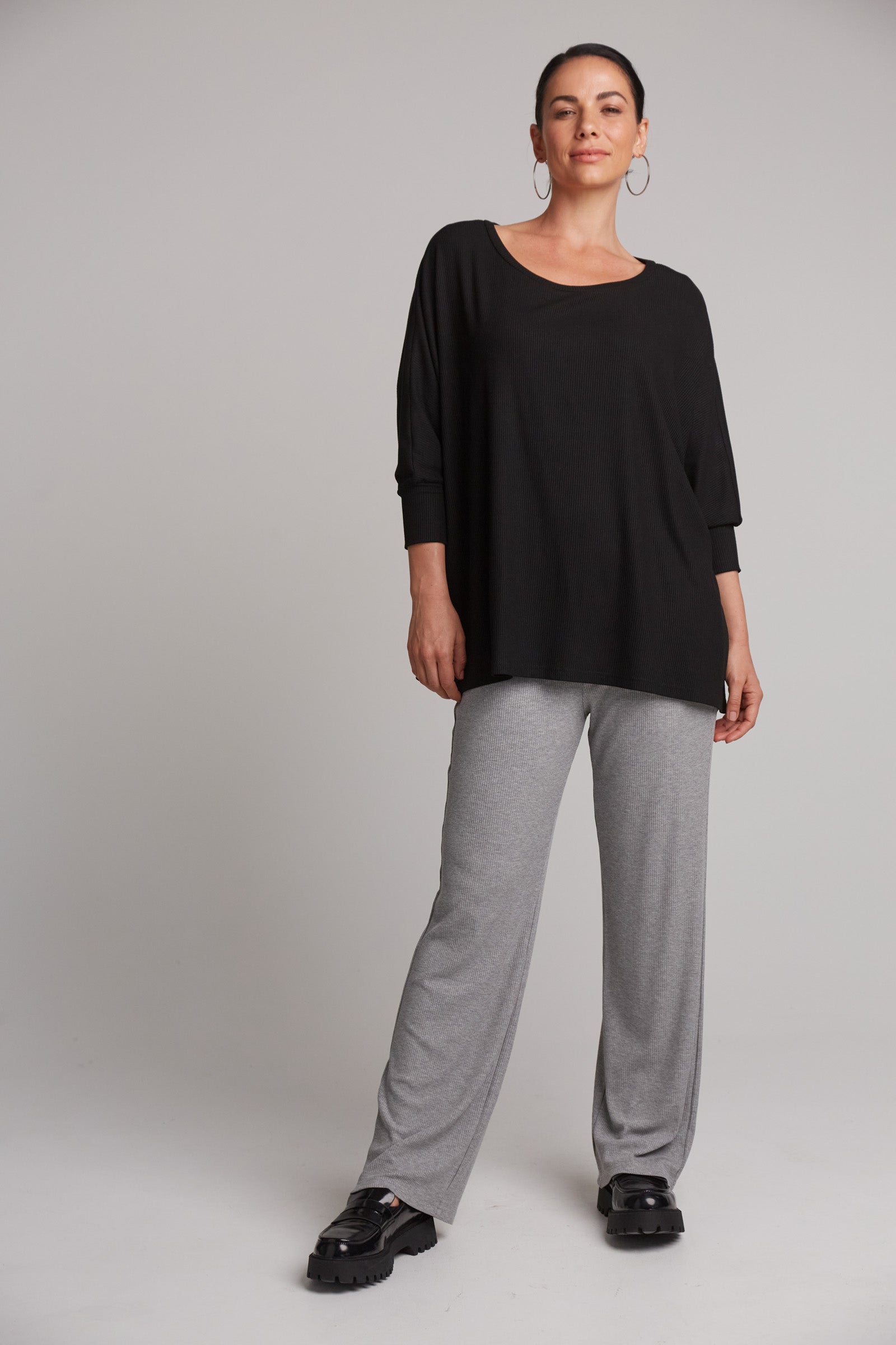 Black Ribbed Studio Jersey Top