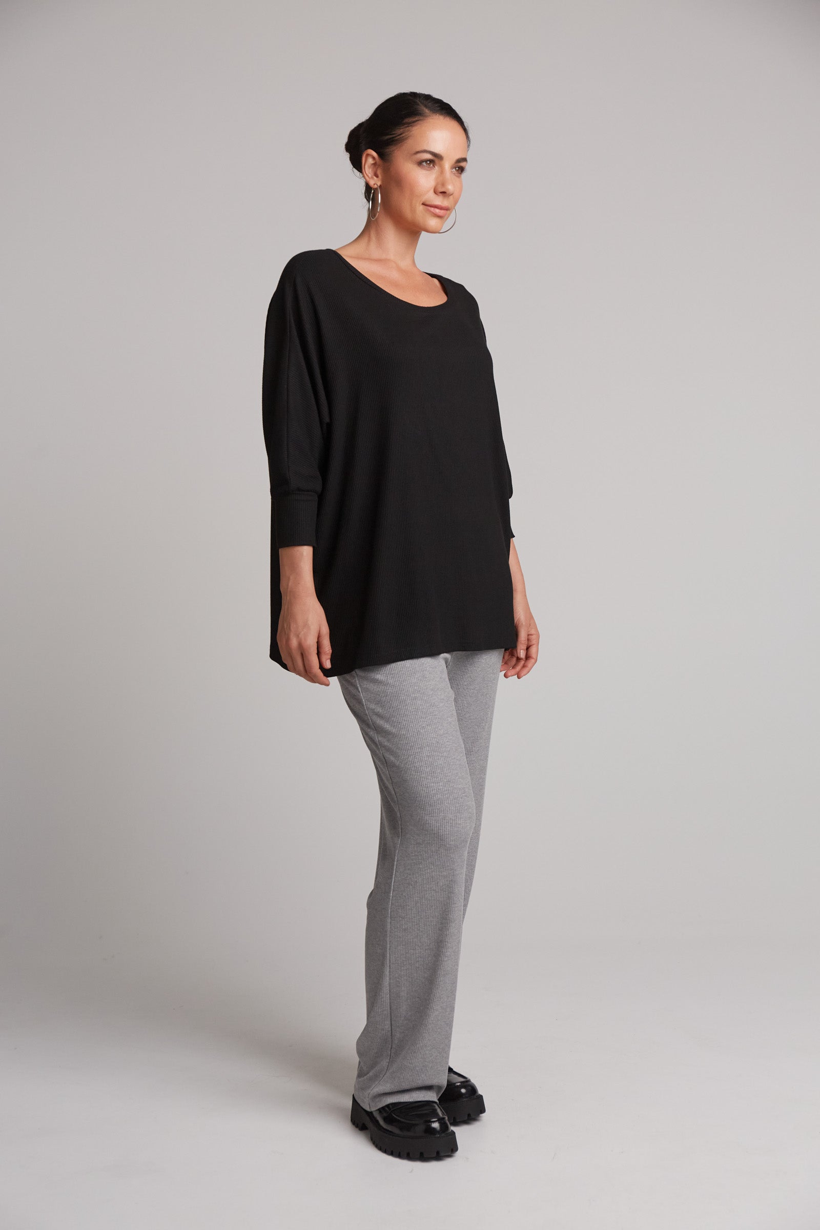 Black Ribbed Studio Jersey Top