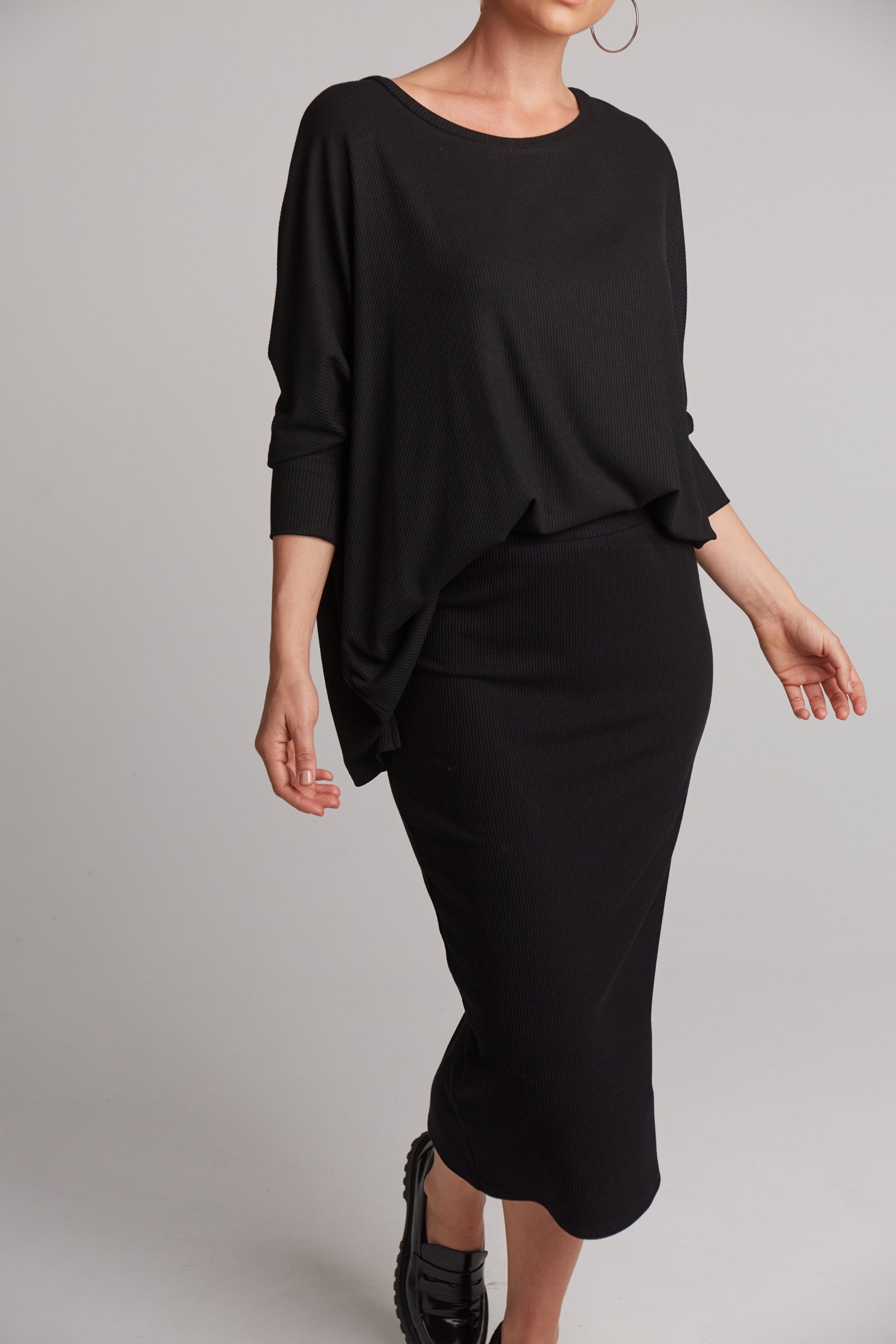 Black Ribbed Studio Jersey Top