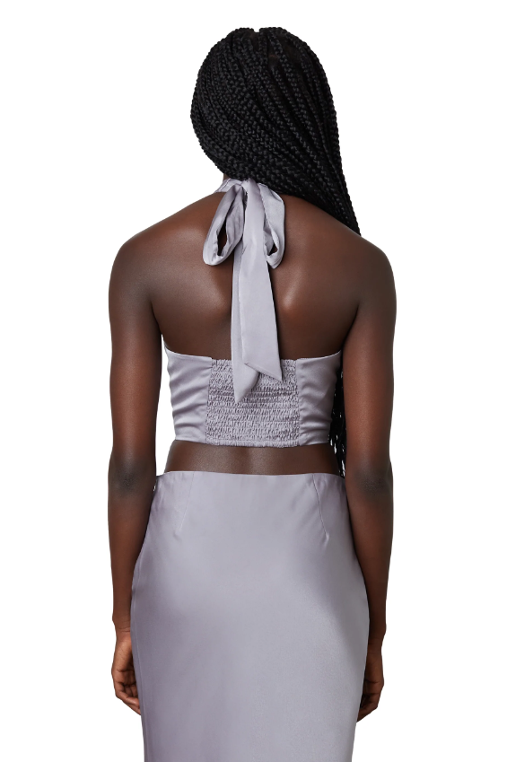 Black Satin Corset Halter Top Featured in Ren Collection.