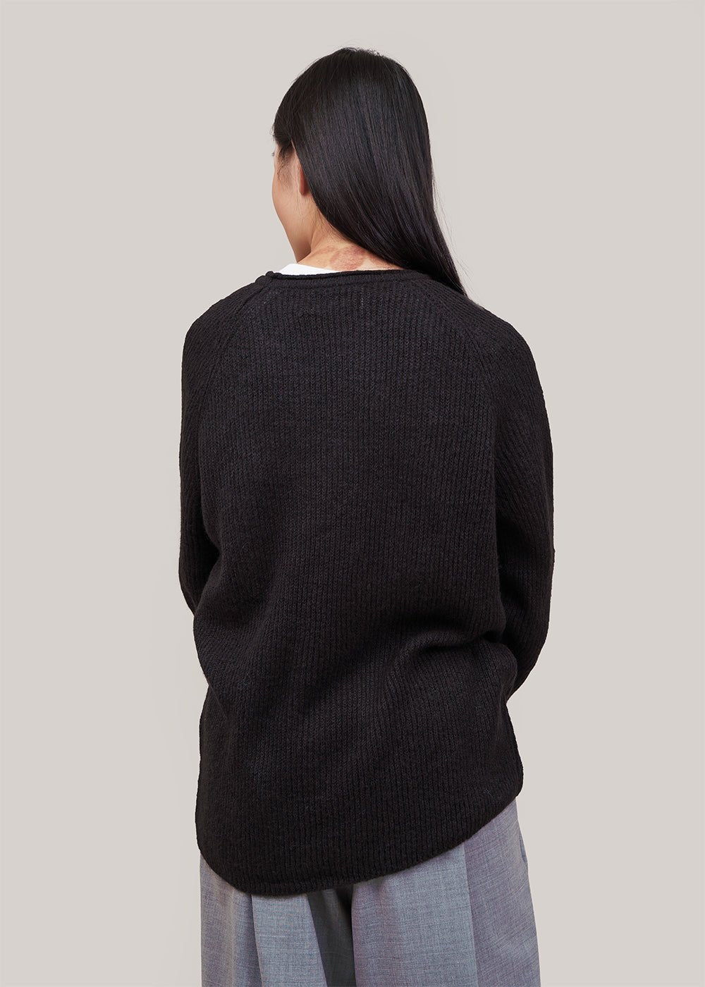 Black Sweater, Mohair Blend Crew Neck Sweater