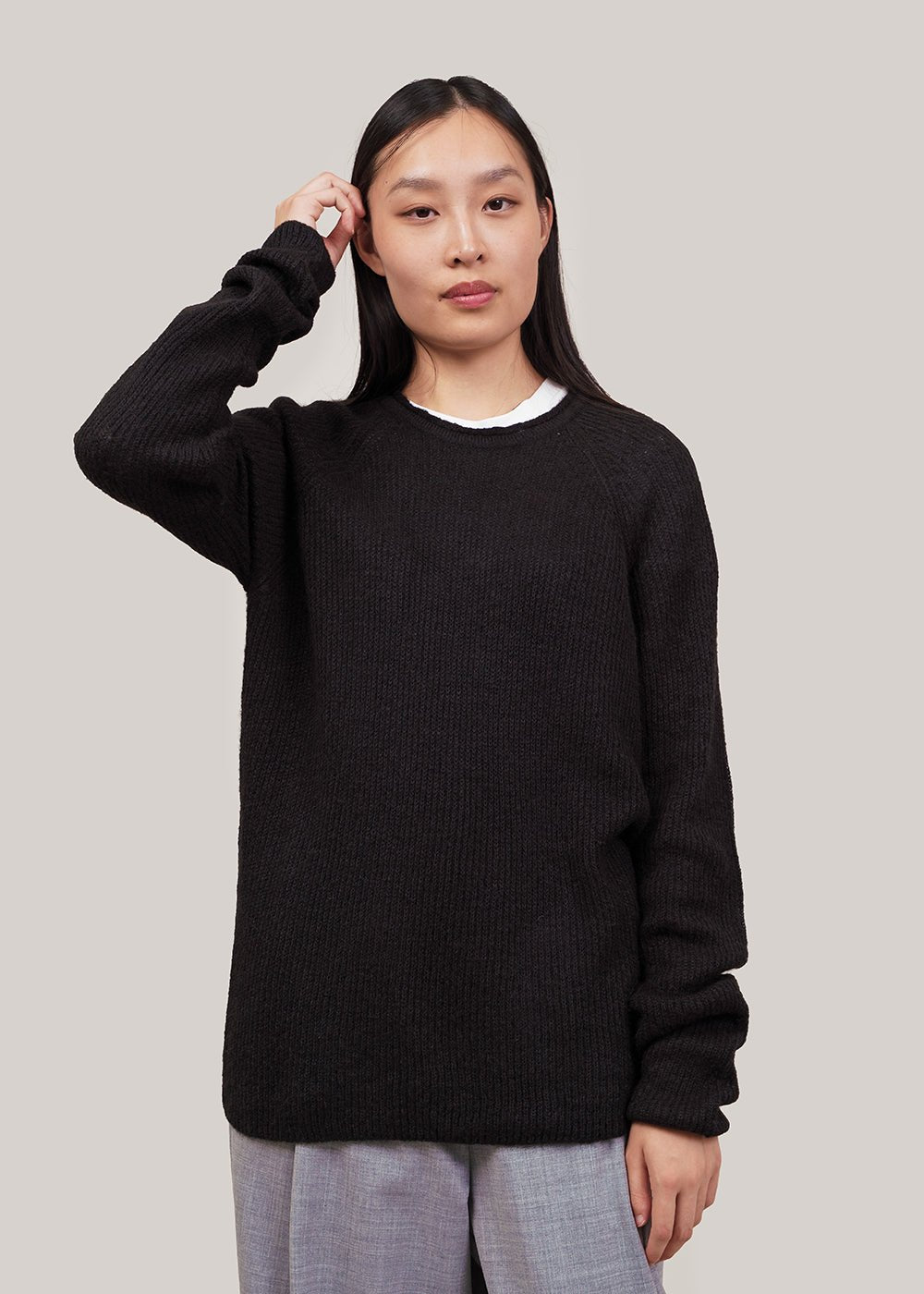 Black Sweater, Mohair Blend Crew Neck Sweater