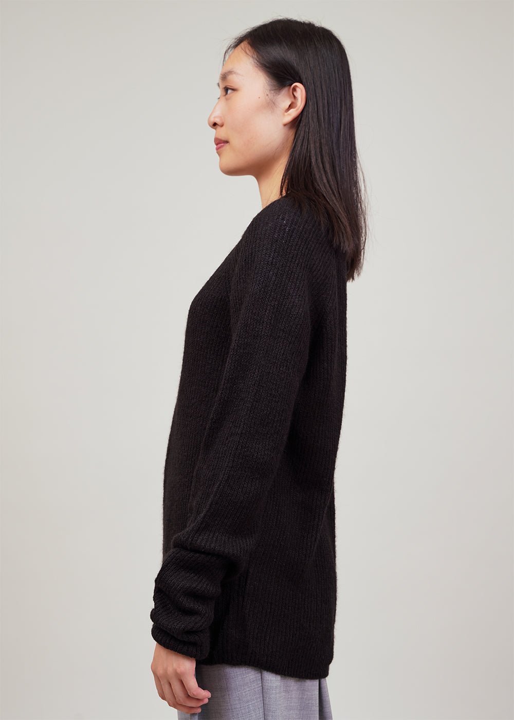 Black Sweater, Mohair Blend Crew Neck Sweater