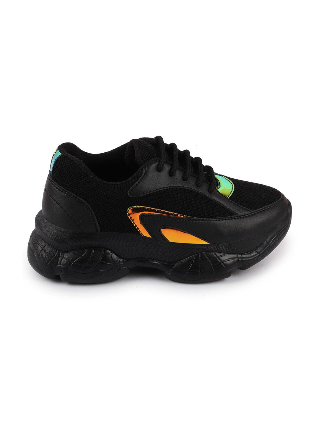 Black Women's Lace-Up Running Shoes for Sports & Outdoor Activities.