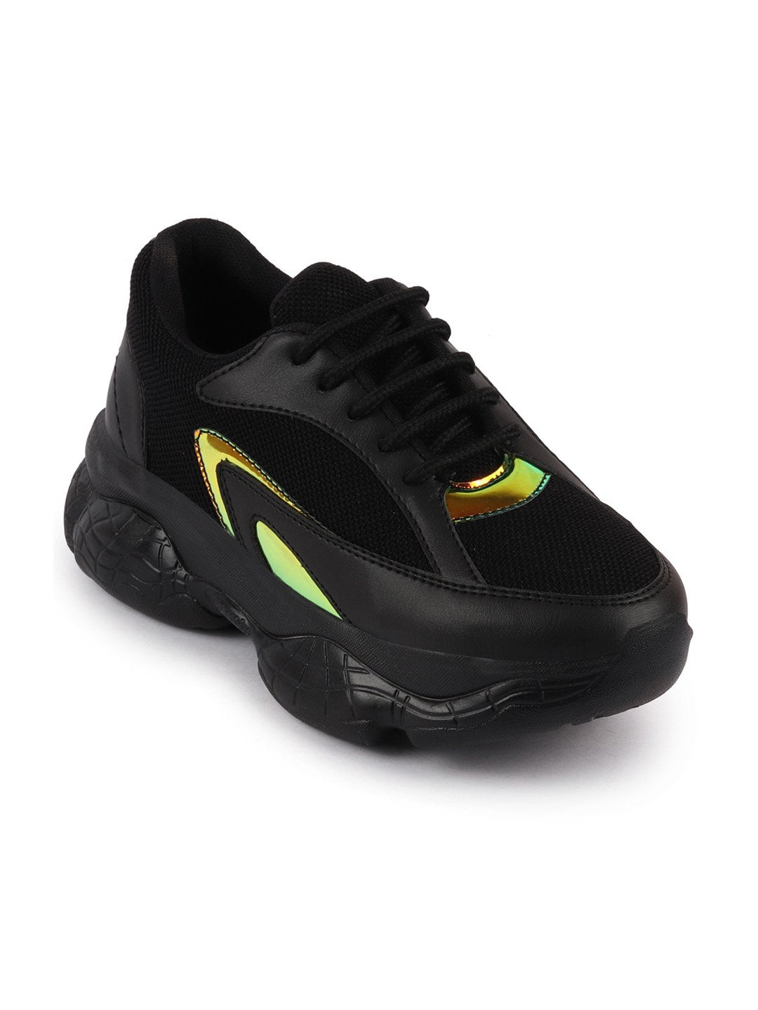 Black Women's Lace-Up Running Shoes for Sports & Outdoor Activities.