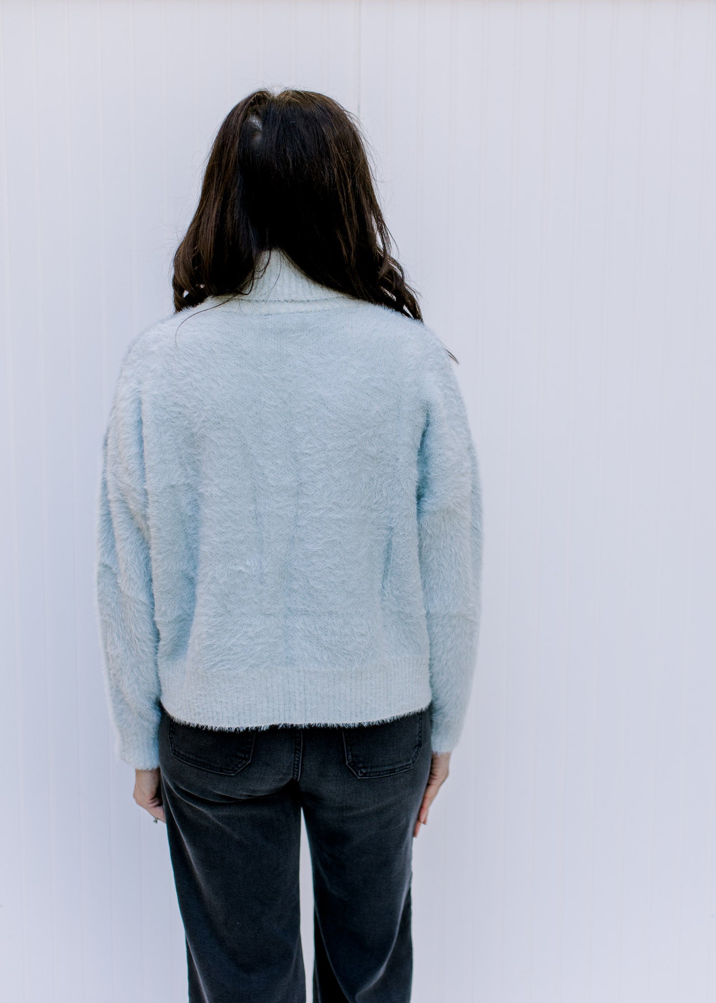 Blue Gray Sweater with Contrast Details.