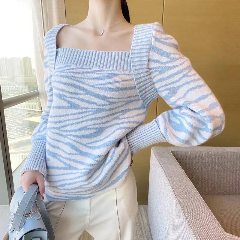 Blue Square Collar Sweater