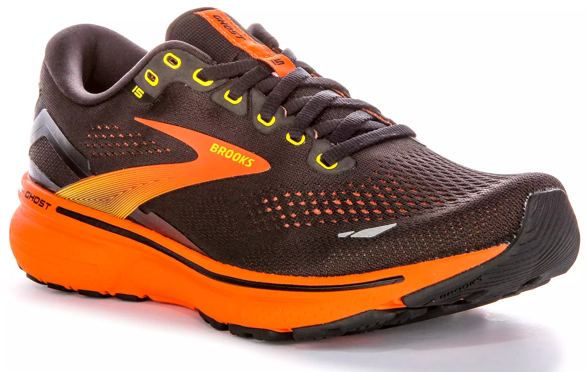 Brooks Ghost 15 - Black Yellow Shoes for Men | Medium Fit