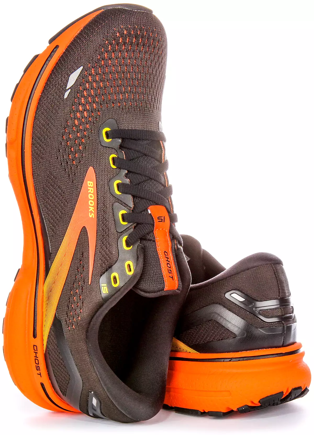 Brooks Ghost 15 - Black Yellow Shoes for Men | Medium Fit