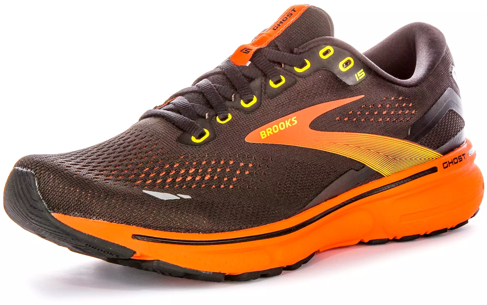 Brooks Ghost 15 - Black Yellow Shoes for Men | Medium Fit