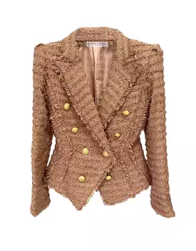 Brown Gold Button Tweed Blazer - Raw Edges || Result: Brown Gold Button Raw Edges Blazer