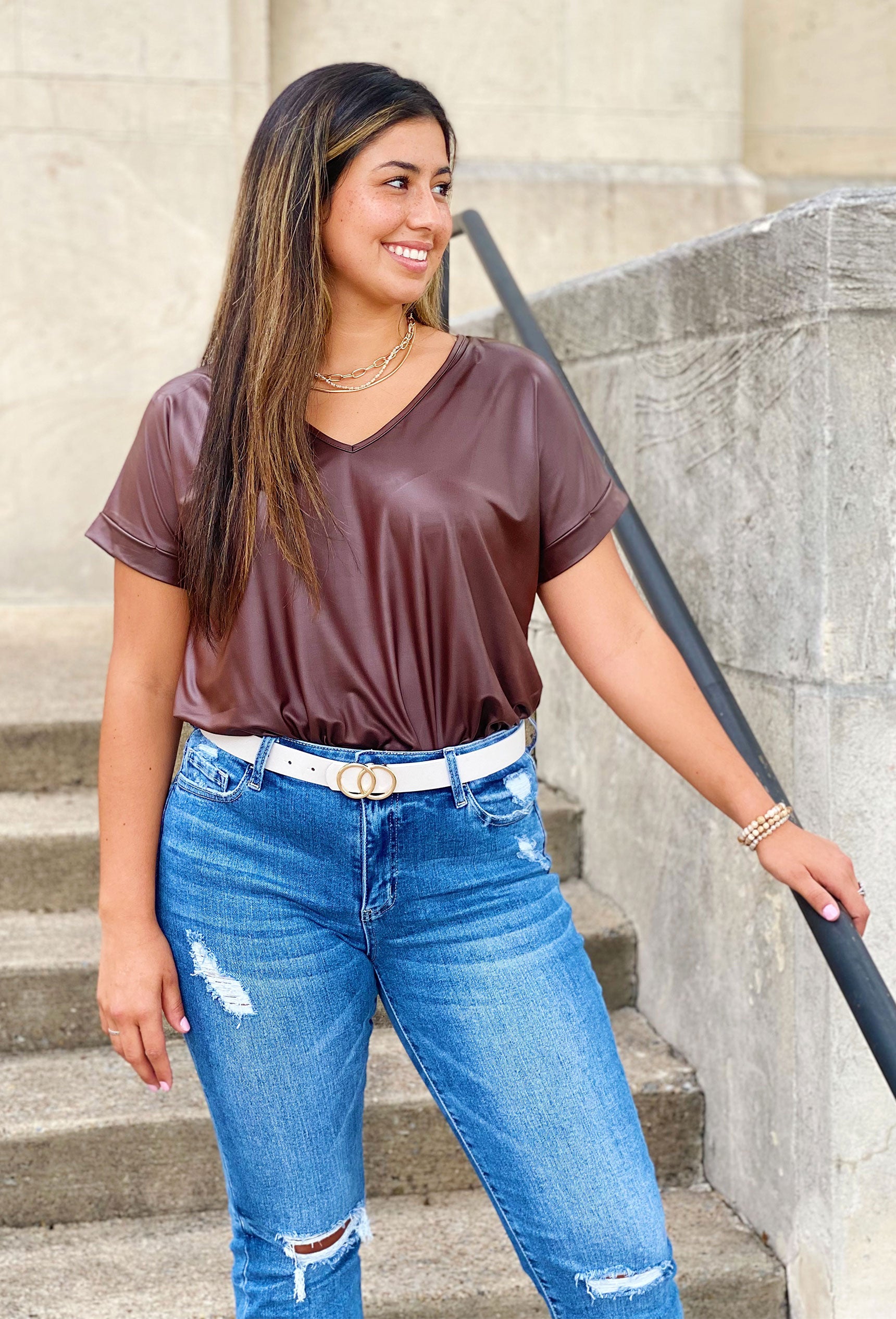 Brown Leather Bodysuit