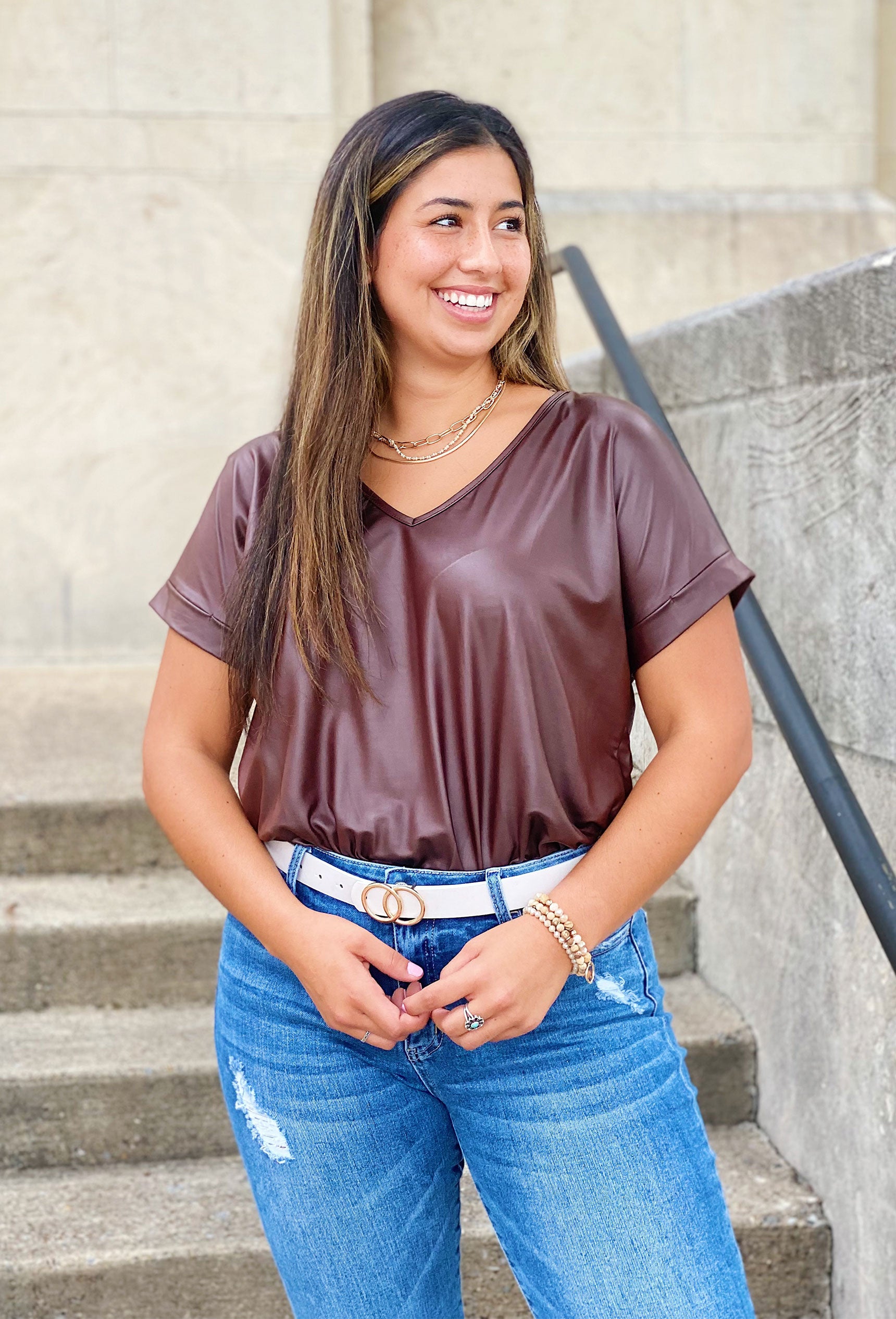 Brown Leather Bodysuit