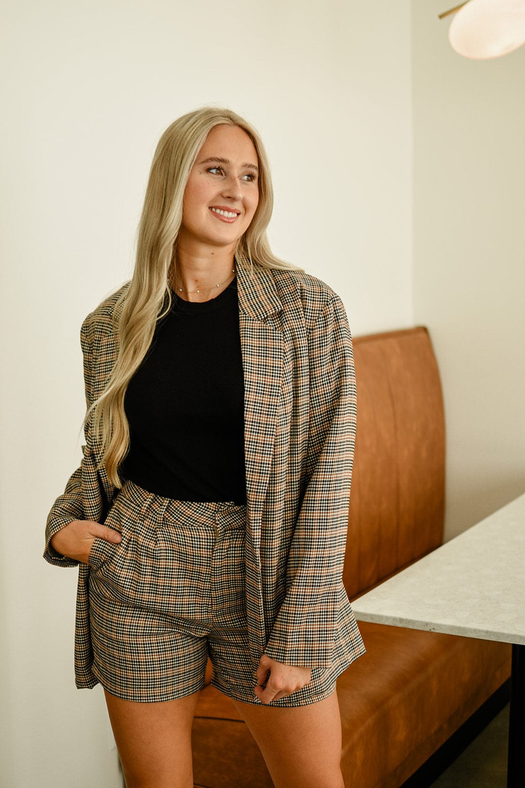 Brown Plaid Oversized Blazer Set