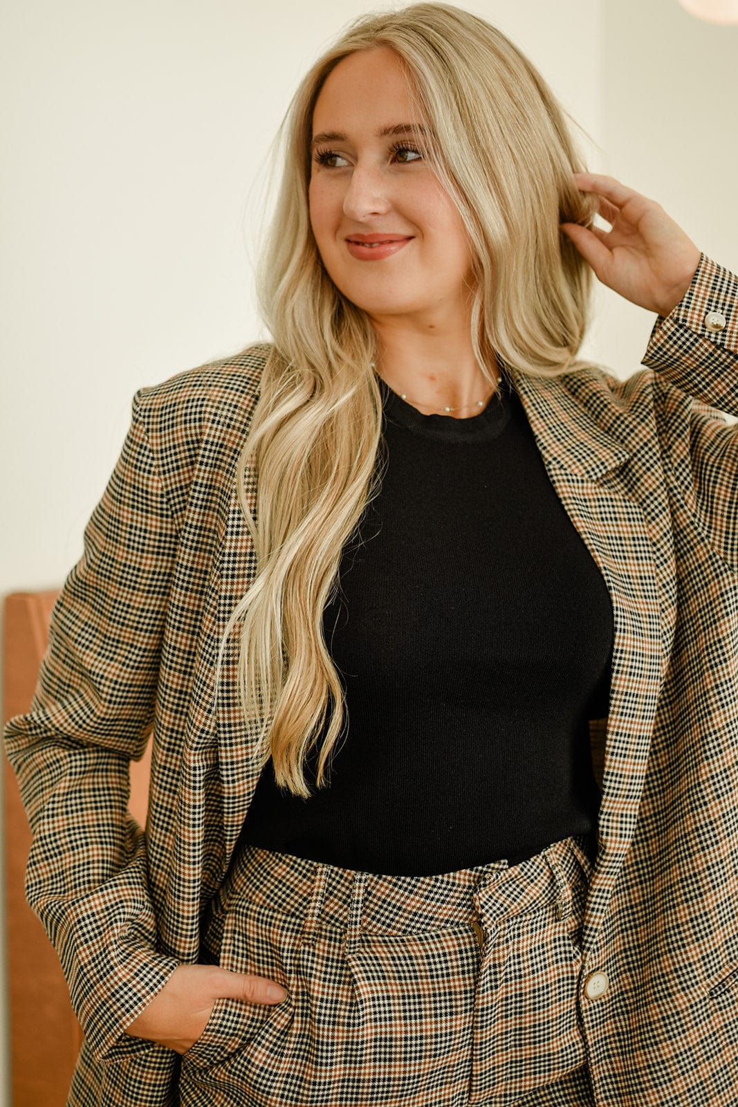 Brown Plaid Oversized Blazer Set