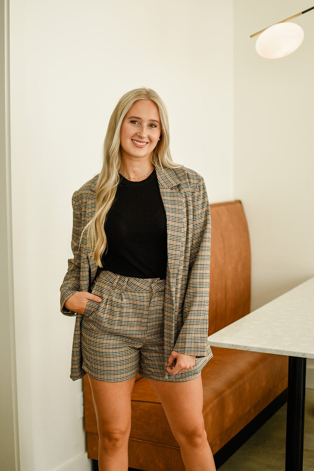 Brown Plaid Oversized Blazer Set