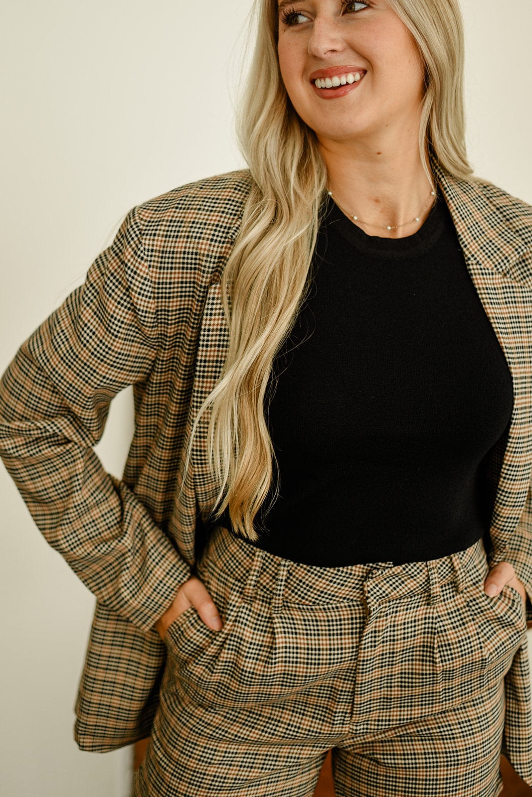 Brown Plaid Oversized Blazer Set