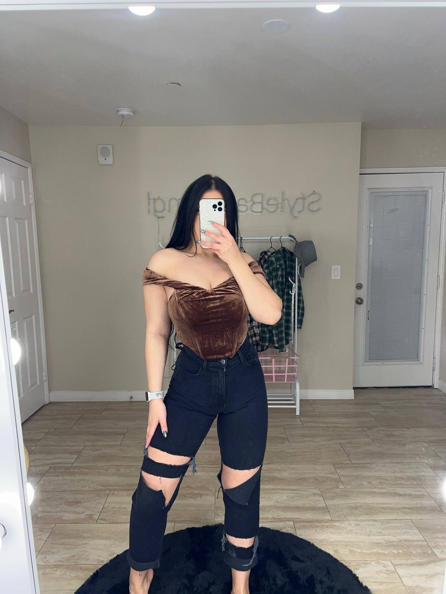 Brown Velvet Corset Top